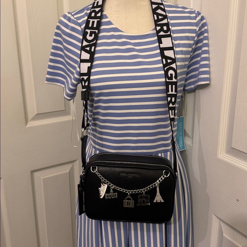 Karl Lagerfeld Black Crossbody Bag with Silver Accents